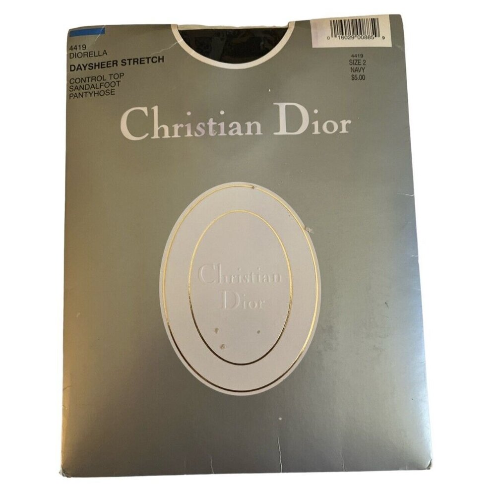 Vtg Christian Dior Daysheer Stretch Navy Size 2 Sandalfoot Control Pantyhose NOS
